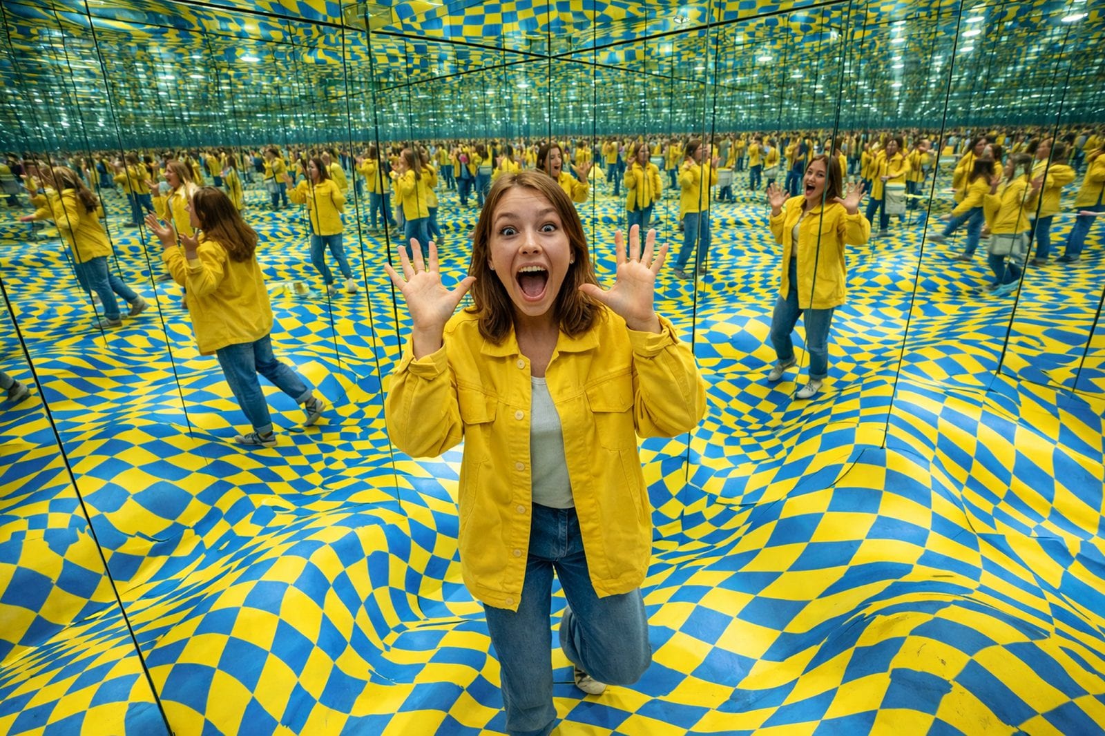 Muzeum Iluzji w Mielnie — Mirror Room ze złotymi lustrami w nieskończoność, atrakcja całoroczna dla rodzin